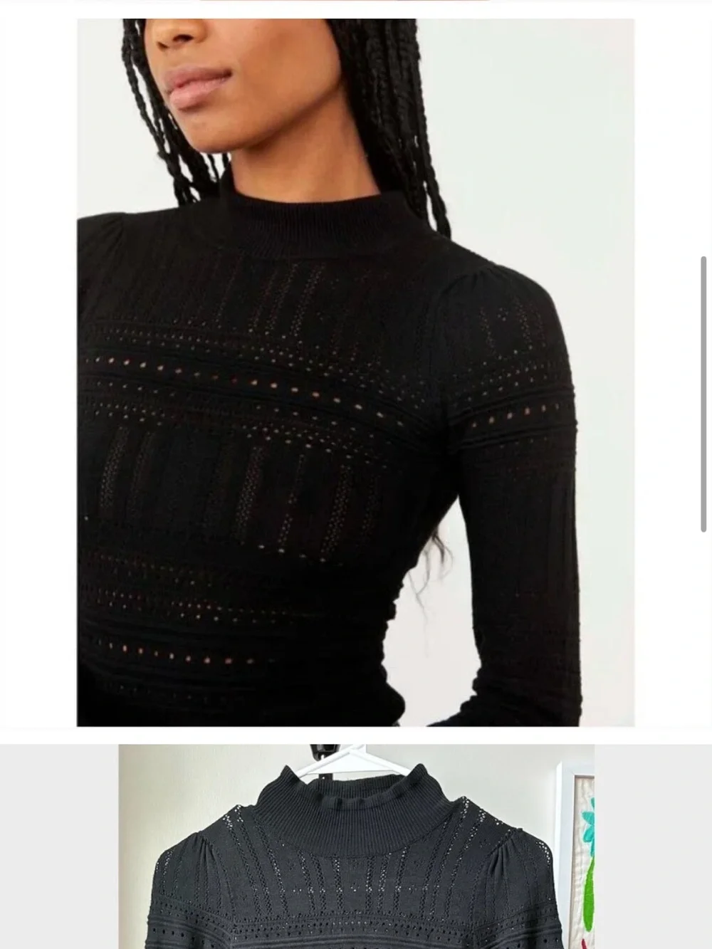 Free People Black Pointelle High-Neck Long-Sleeve Bodysuit - Picture 5 of 10